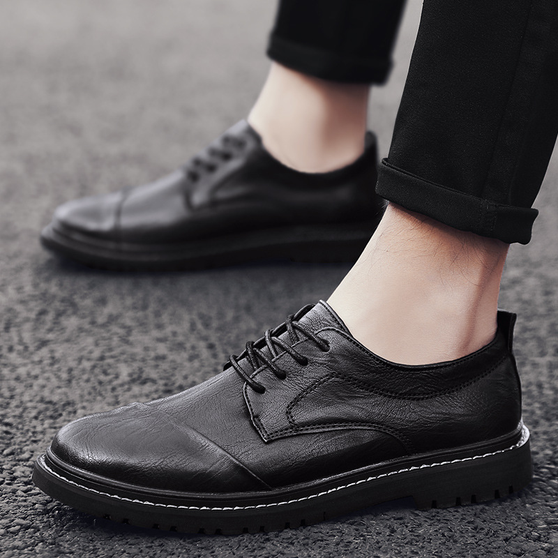 Men's Small Leather Shoes Men's Casual Korean-style Trendy Business Martin Boots Low-cut British Youth All-match Groom Trendy Shoes