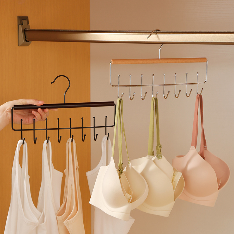 Multifunctional Over-The-Door Hook for Underwear, Stockings, Belts, Bags, Storage, Home Wardrobe, Solid Wood Eight-Hook Tie Rack