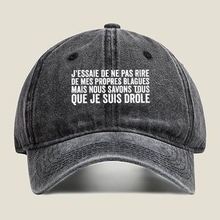 French Joke Humor - Inspired, 'J'Essaie De Ne Pas Rire' Text Design Outdoor Activities Adjustable Fit Baseball Cap