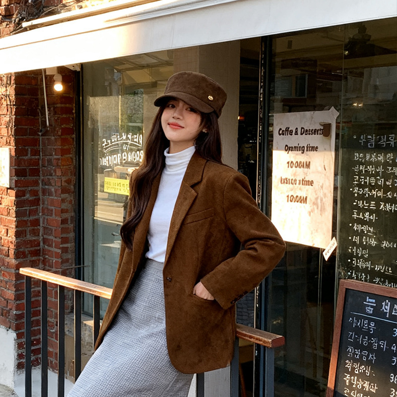 麂皮绒平顶马术帽女秋冬新款高级感美拉德复古海军风报童帽贝雷帽|undefined