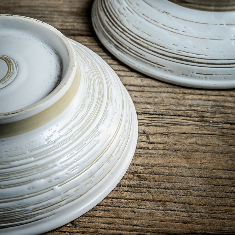 9 pulgadas gran tazón viejo tiempo en relieve texturas retro gran apertura tazón de superficie de gran capacidad tazón de cerámica exportación transfronteriza