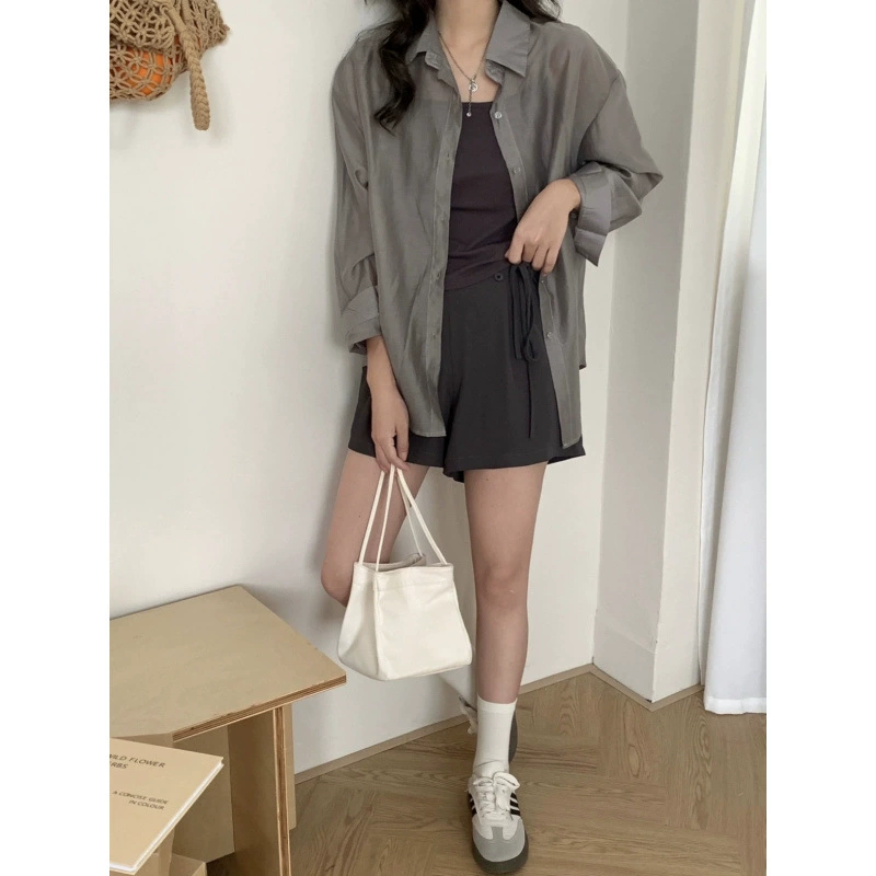 Летняя женская рубашка из драпированного шифона без складок, защита от солнца, дышащая и универсальная рубашка, верхняя защита от солнца, тонкая куртка-рубашка, закрывающая бедра.