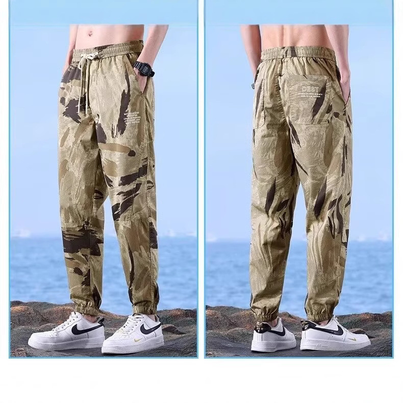 Cheap Work Men's Casual Pants, Loose and Versatile, Slimming Camouflage Cargo Pants, Men's Drawstring Comfortable Jogger Pants