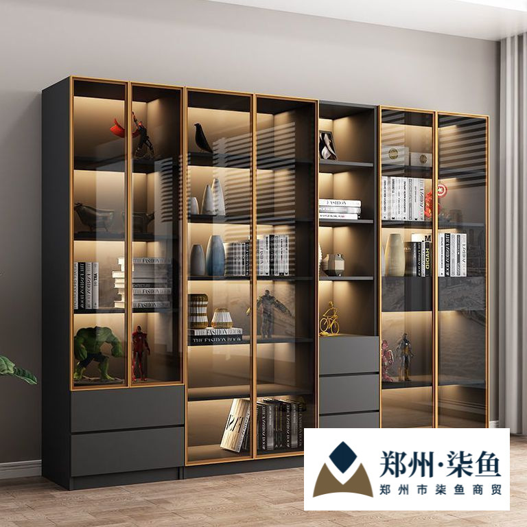 Solid Wood Bookcase with Glass Door Bookshelf Modern Simple Storage Rack Floor-Standing Combination Storage Display Cabinet Light Luxury Bookcase
