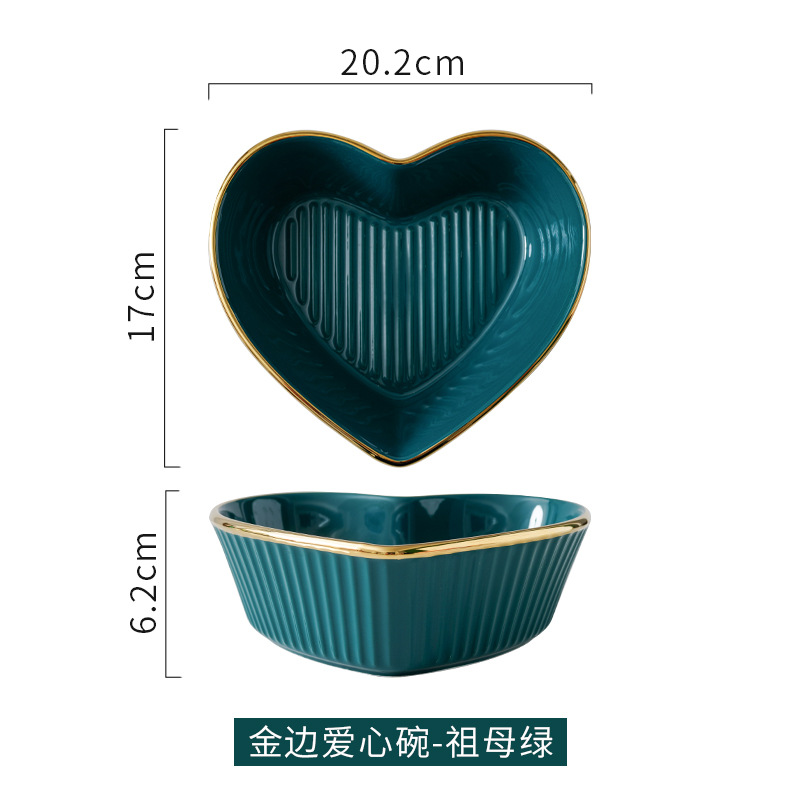 Nórdico creativo lindo corazón tazón hogar vajilla merienda melocotón corazón tazón rojo cerámica postre ensalada de frutas tazón