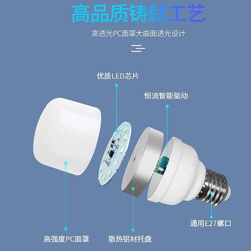 Foshan Lighting LED Energy-Saving Bulb for Home Use, Non-Flicker, Column-Shaped, E27 Screw Base, Super Bright White Light, 10W