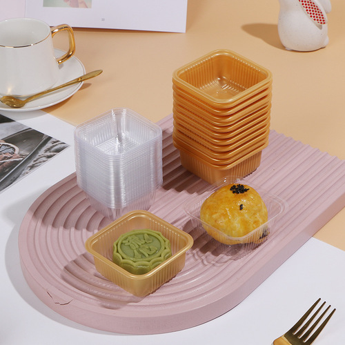 Transparent golden mooncake tray plastic lidless egg yolk pastry packaging tray Mid-Autumn Festival Cantonese style ice skin baking pastry tray