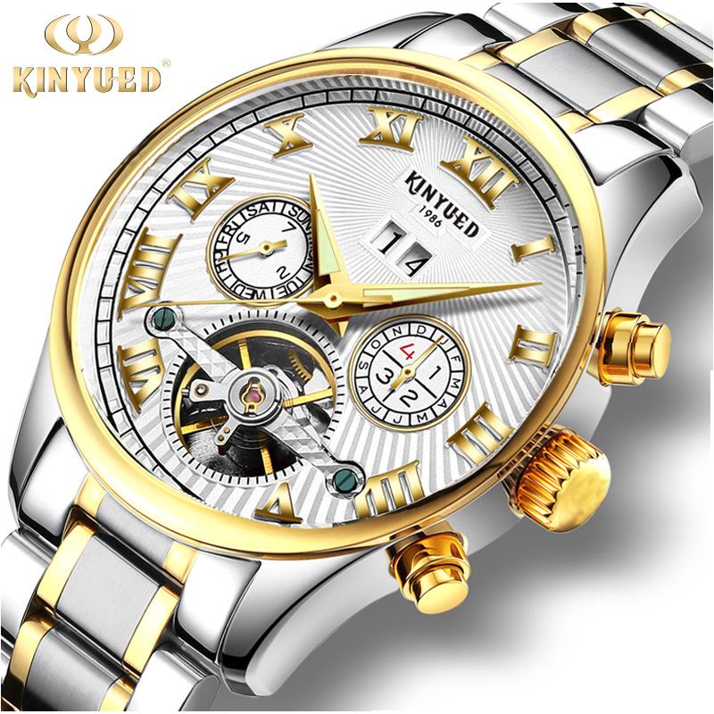 KINYUED Automatic Mechanical Skeleton Tourbillon Men's Watch Multi-functional Mechanical Watch Dropshipping Men's Watch