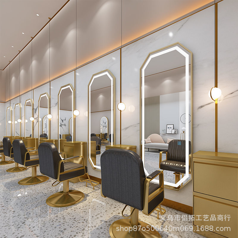 Espejo de Barbería con Luz, Estación de Espejo para Salón de Belleza, Espejo de Pared de una Sola Cara para Cortar el Cabello, Hacer Permanentes y Teñir, Venta al por Mayor de Fábrica