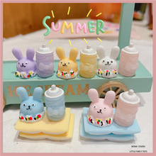 少女可爱小兔冰淇淋甜筒食玩微缩果冻色蝴蝶结奶瓶模型摆件装饰新