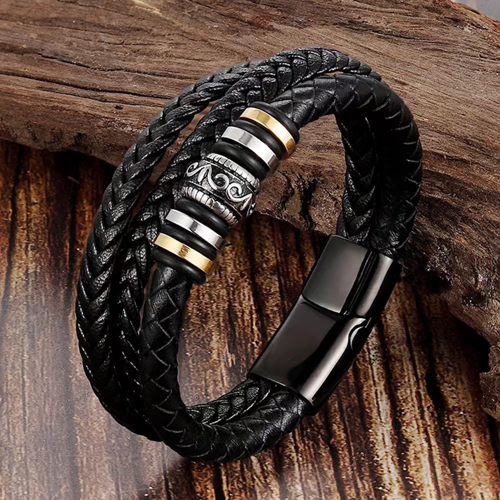 Leather woven retro magnetic bracelet handmade