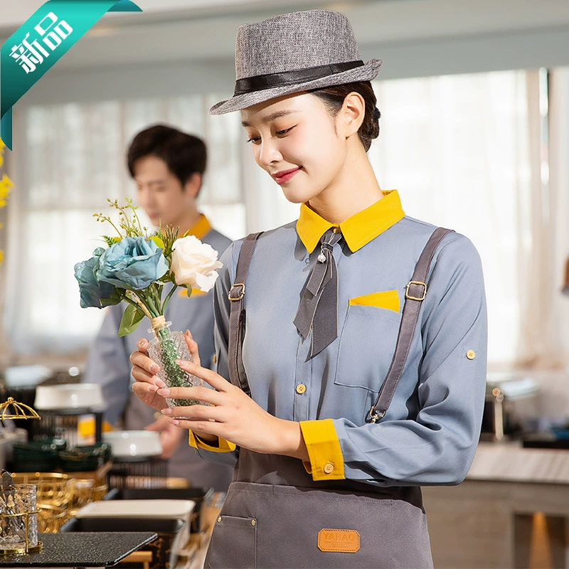 Кофейня официант рабочая одежда с длинным рукавом Осень-Зима Женский западный ресторан Хлеб Гамбургер молоко чай магазин десерт Кейтеринг униформа