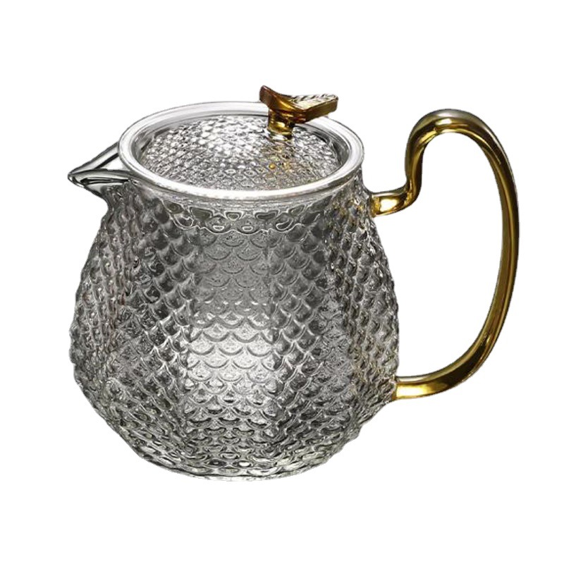 Caja de regalo de té de vidrio de borosilicato hogar traje tetera de flores de vidrio patrón de martillo japonés filtro separador de té