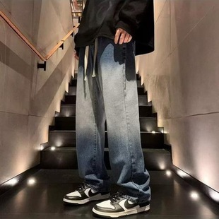 Trendy Brand European and American Street Pants High Street Trendy Yellow Mud Dyed Jeans Men's Design Sense Niche Wide Leg Straight Leg Pants