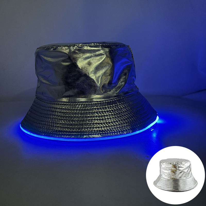 Europa y los Estados Unidos nuevo oro y plata LED de dos colores sombrero de pescador luminoso sombrero al aire libre ocio plegable sombrero luminoso de fiesta