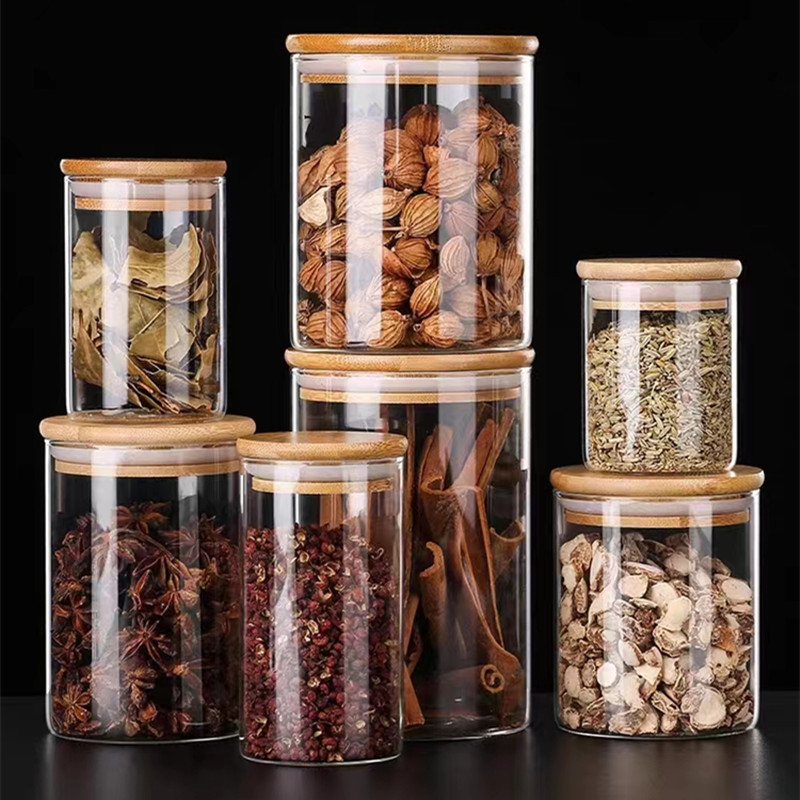 Factory wholesale borosilicate glass sealed jar storage bottle candy storage jar straight tube tea can dry fruit snacks