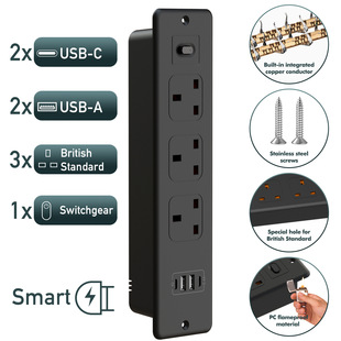 British Cross-Border New Embedded Desktop Socket 7-in-1 Overload Protection Switch 2C2U Creative Power Strip