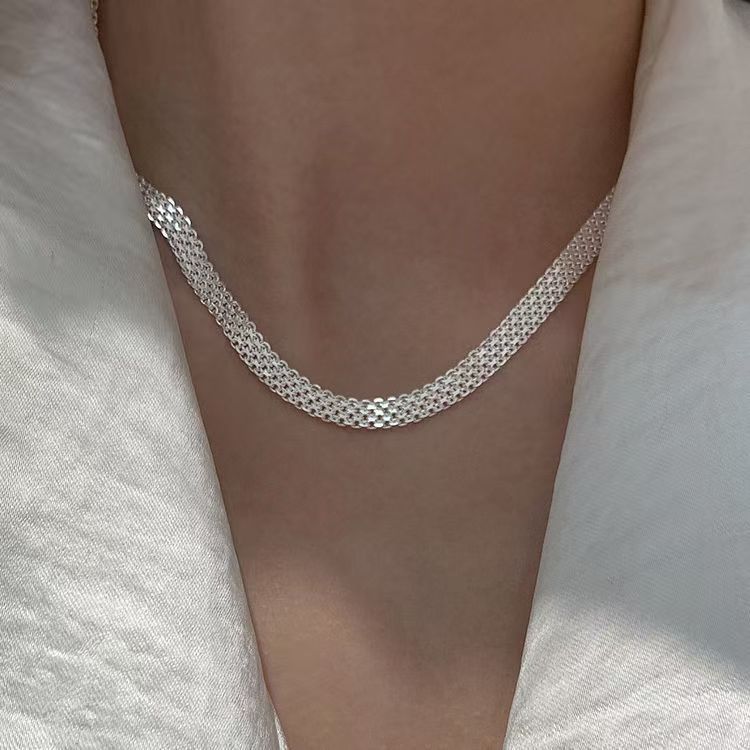 欧美简约独特编织镂空宽项链手链套装ins风潮网面锁骨链高级百搭