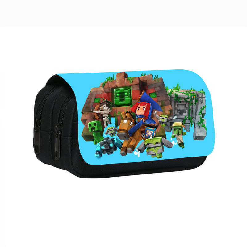卸売マインクラフトブロックマンプリント二層鉛筆バッグマインクラフト小中学生鉛筆文具バッグ|undefined
