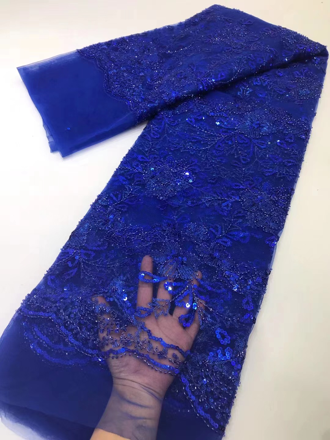 Cuentas de bordado de Europa y América bordado gran flor con cuentas lentejuelas tul encaje vestido de noche vestido de boda encaje tela JX3067