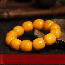 【附国检证书】天然鸡油黄蜜蜡手串男款真品原石琥珀老蜜桶珠老型