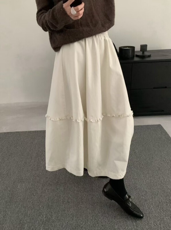 高智淡人松弛感韩系花边设计感小众半身裙女气质慵懒秋长裙子ZHP8|undefined