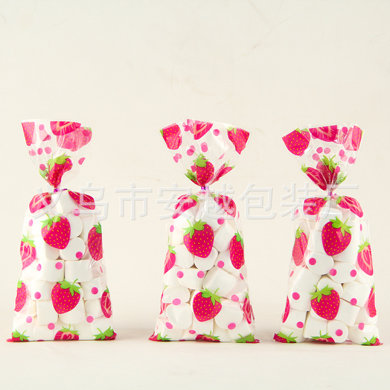 Comercio exterior nuevo en stock fresa OPP bolsa de celofán fiesta bolsa de regalo OPP boca plana bolsa de caramelo