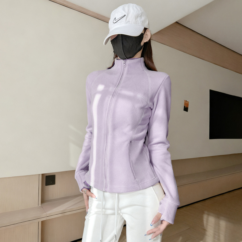 Purple Slim Fit Thick Fleece Jacket for Women, Autumn and Winter Sweatshirt, School Uniform Essential, Double-Sided Fleece Lined Top