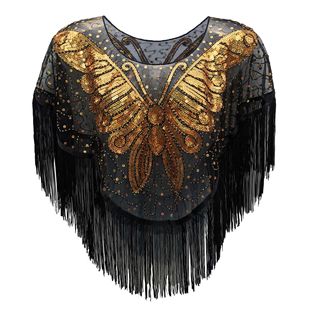 European and American Retro Evening Dress Sequin Fringed Shawl dress Small Waistcoat Outer Thin Arm Covering Fashion Fashion