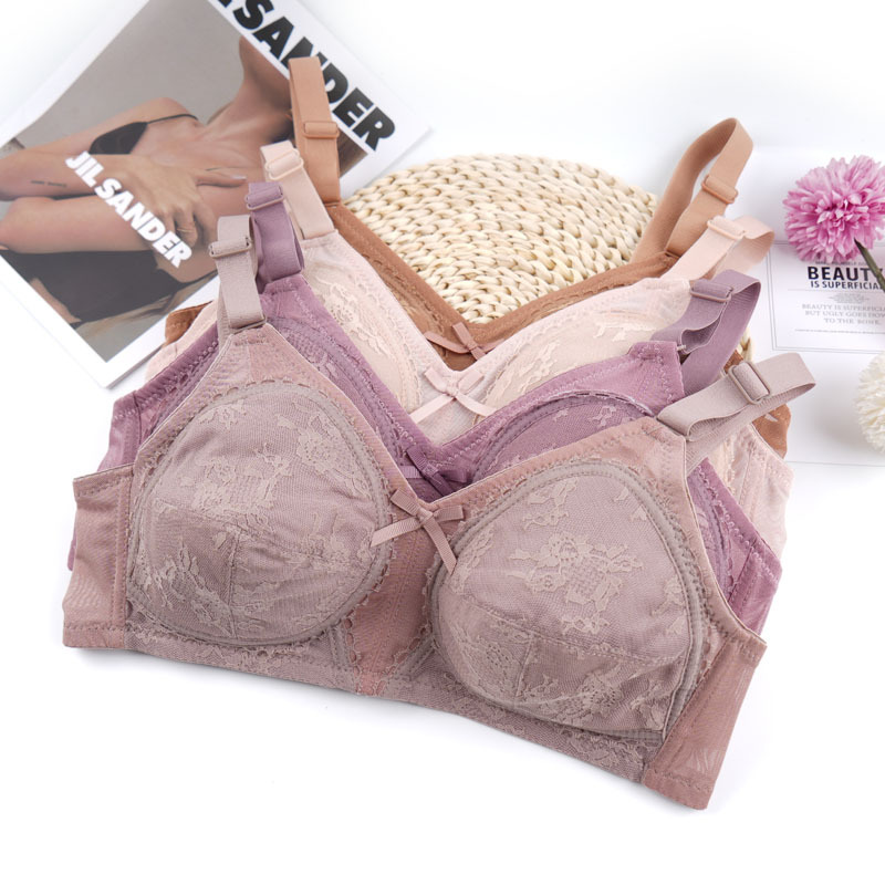 Gran tamaño de comercio exterior punto delgado sin esponja sin anillo de acero ropa interior mujer gran pecho pequeño se reúnen contra la caída del sujetador