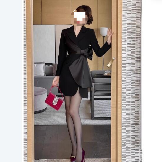 Suit Dress with Bow, Light Luxury Women's Clothing, Niche Style, Slit, Formal Occasion Dress, Short Style, Autumn Style, Work Attire Suit Dress with Bow, Light Luxury Women's Clothing, Niche Style, Slit, Formal Occasion Dress, Short Style, Autumn Style, Work Attire