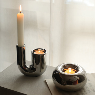 Modern Simple Personality Silver Ceramic Candle Holder Desktop Craft Ornaments Nordic ins Home Props Soft Decorations