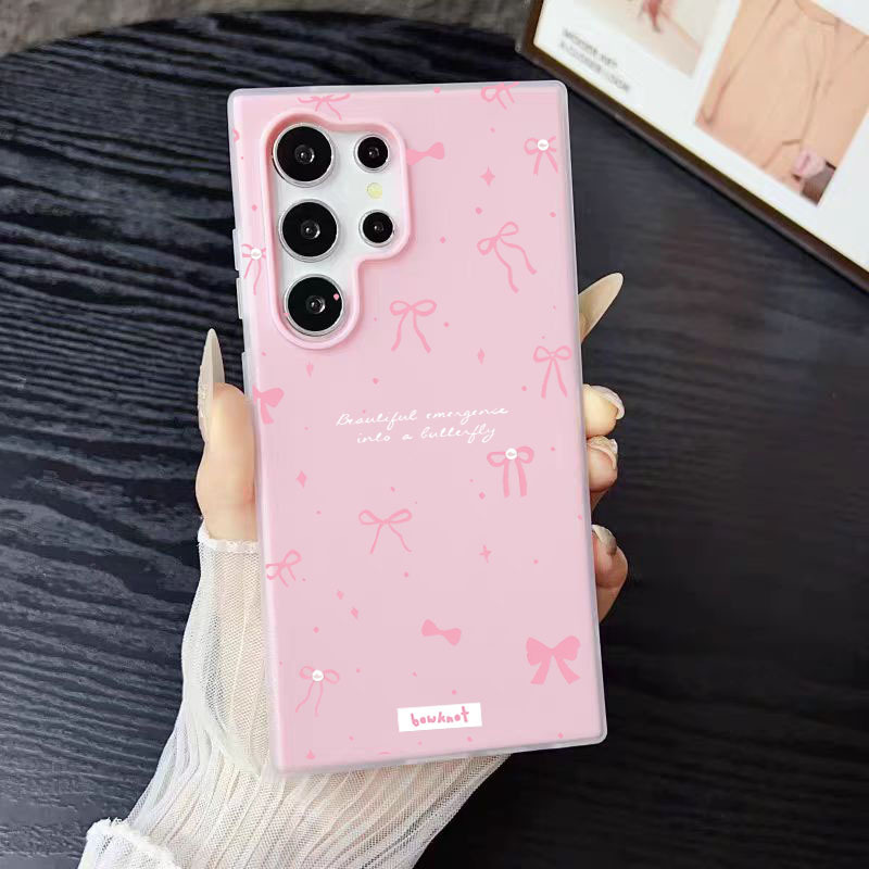 Suitable for Samsung S25Ultra Bow-Knot English Phone Case S24 26 A56 Jelly Two-In-One A16 Girl Style Suitable for Samsung S25Ultra Bow-Knot English Phone Case S24 26 A56 Jelly Two-In-One A16 Girl Style