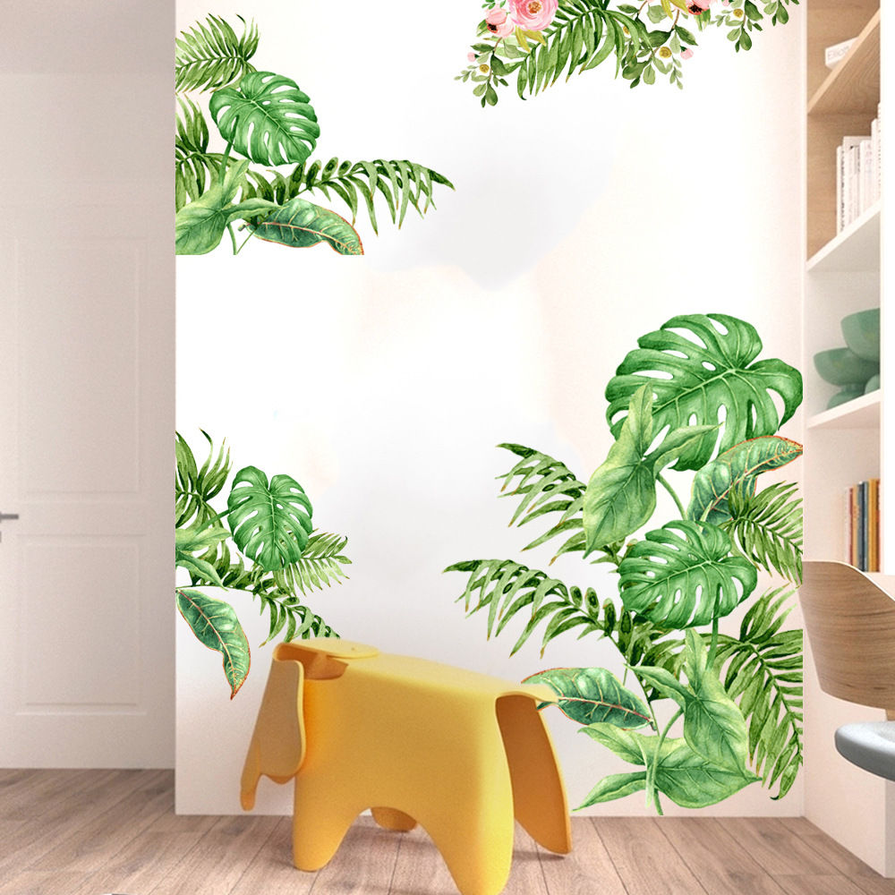 厂家跨境自粘新款绿叶植物墙贴画客厅卧室玄关走廊装饰贴画KSY113
