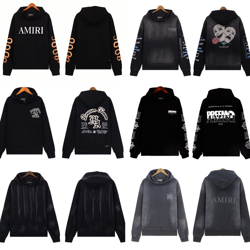 Amiri American Trendy Brand Washed Casual Logo Embroidered Hoodie Letter Loose Hooded Sweatshirt Same Style for Men and Women
