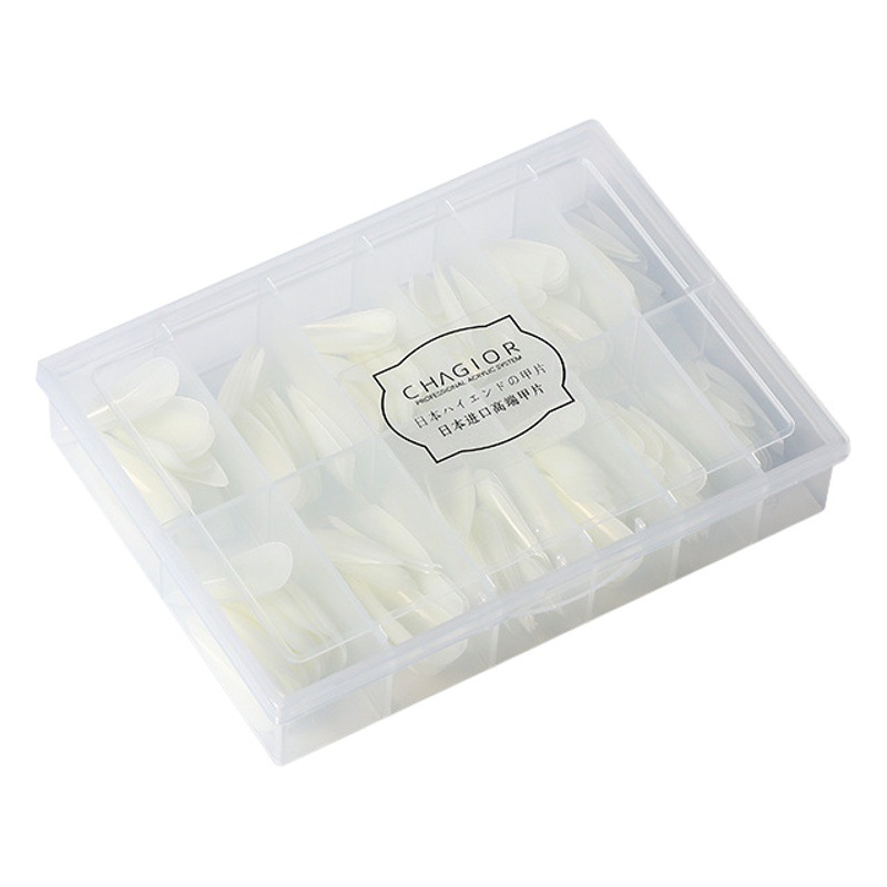 Nueva pieza de uñas ultrafina gota de agua larga almendra pegatinas completas cuadrado trapezoidal salón de uñas especial blanco lechoso gradiente tallado libre de molienda