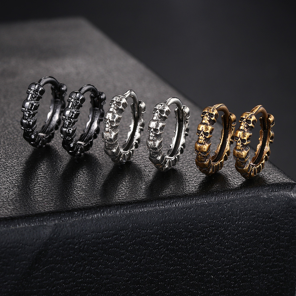 Copper Ear Needle Material White Gold Plated, Gold Plated, Black Gold Plated Plating Material Earrings Classification 1 Pair Halloween Punk Skull Distressed Plating Copper White Gold Plated Gold Plated Black Gold Plated Earrings