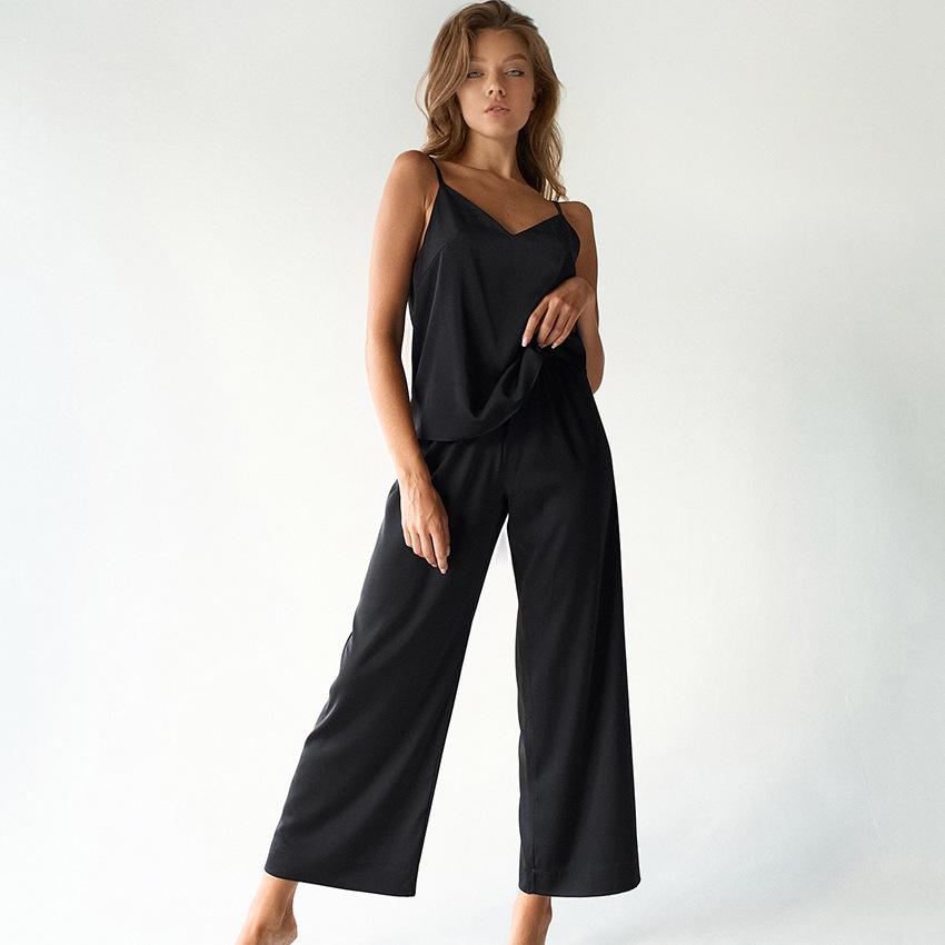 solid color V-neck camisole trousers loungewear can be worn outside NSMSY137956