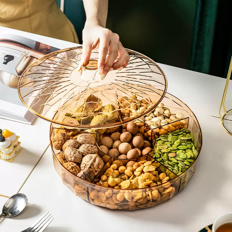 欧式客厅干果水果糖果盘茶几零食坚果盘分格带盖新年果盘婚姻礼品