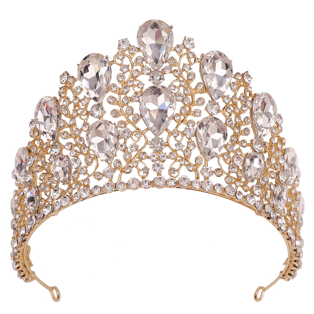 Romantic, Shiny Style Romantic Shiny Water Droplets Crown Alloy Rhinestone Crown