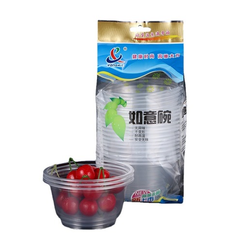 Disposable bowl plastic bowl wholesale thickened fast food soup bowl supermarket household independent bag 20 round transparent bowls