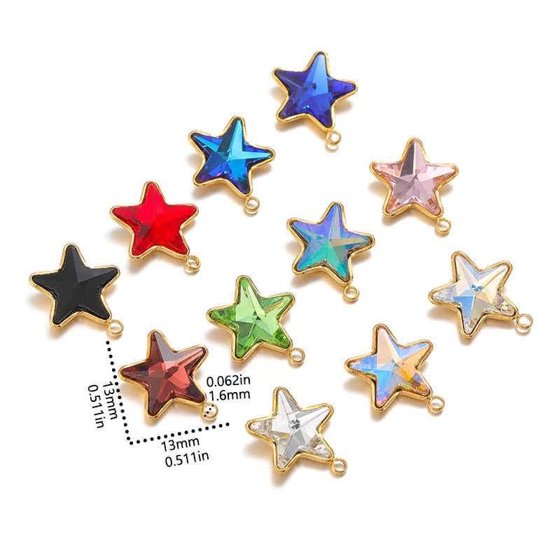 Pentagram Pattern 1 Piece 13mm 304 Stainless Steel Glass Pentagram Pendant
