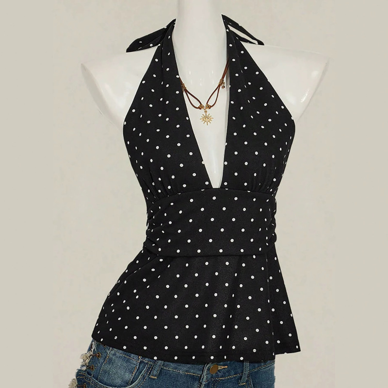 2026 European and American Cross-Border Hot-Selling Summer Halter Neck Tank Top with Deep Backless Design, Sexy Spaghetti Straps, Waist-Cinching, Elegant and Stylish Women's Top