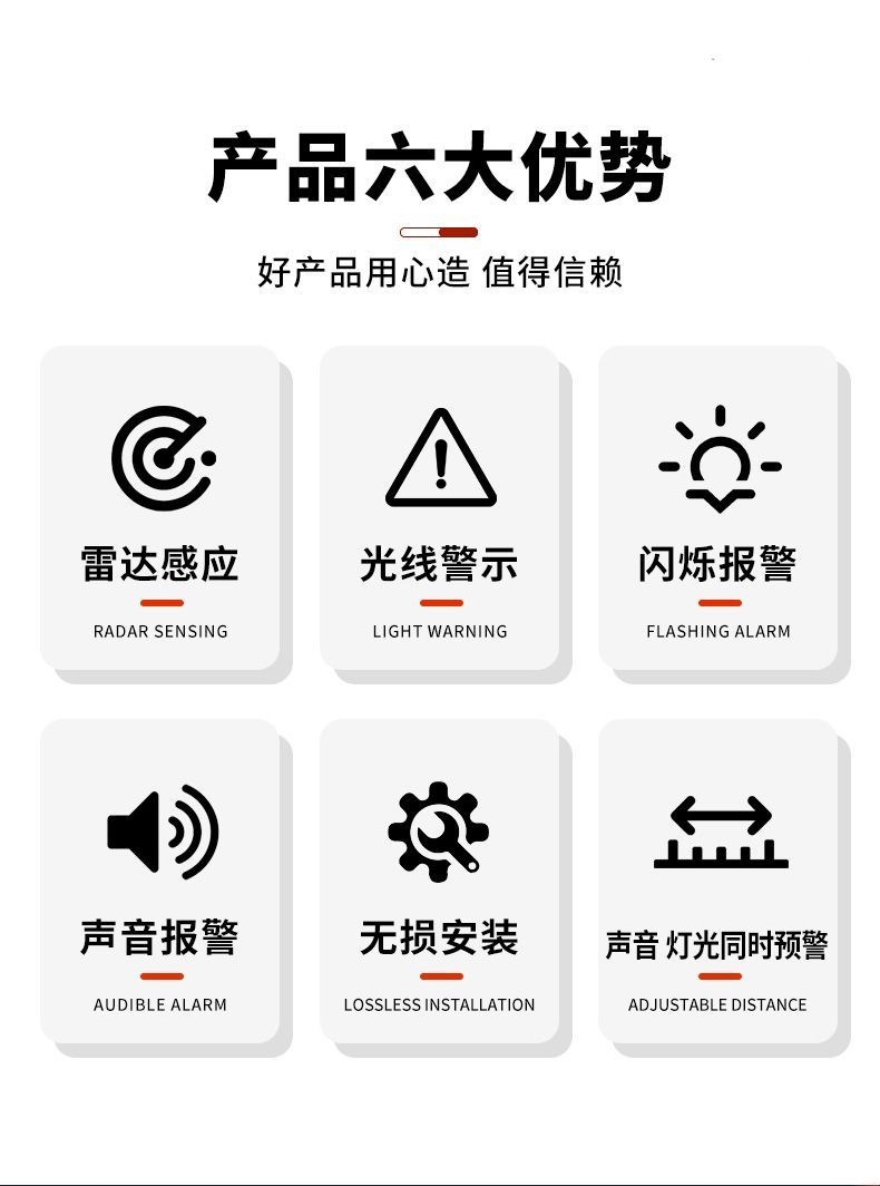 Truck right blind spot radar, millimeter wave radar, reversing radar, no-drill blind spot alarm, easy to install