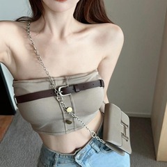Hot girl one-shoulder tube top with breast pads, sexy wearable strapless underwear for women, European and American style, anti-exposure, wrapped breasts and beautiful back