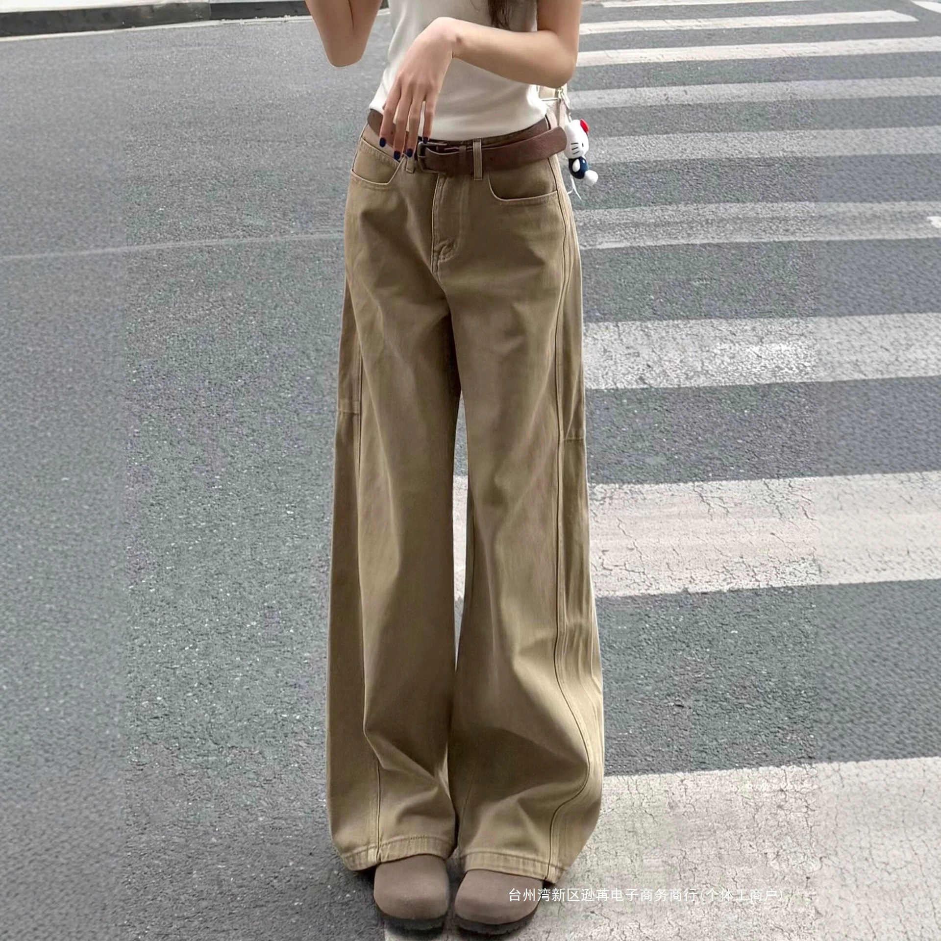 American-style retro khaki straight-leg jeans for women, new autumn collection, high-waisted, loose-fitting, and slimming wide-leg pants for plus-size women