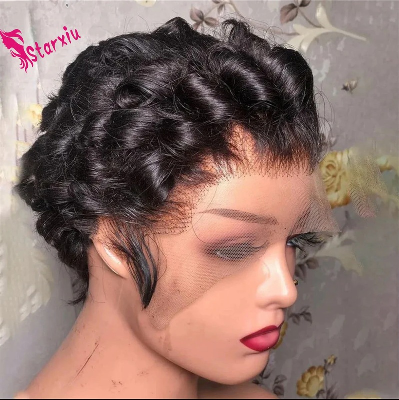 フロントレースかつらアフリカかつらセットpixie cut shortwigsエルフかつらカバーかつらショート巻き|undefined