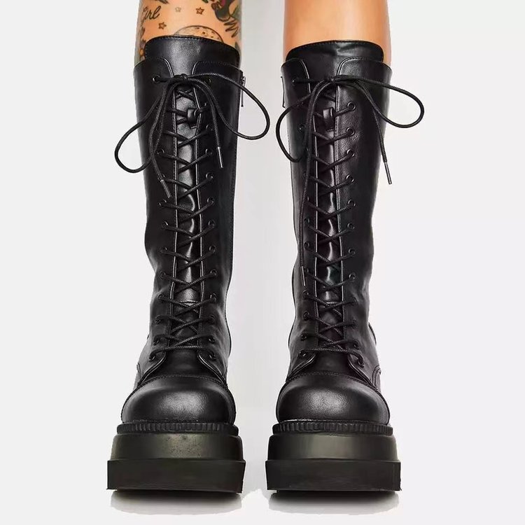 Amazon Autumn and Winter New Large Size Martin Boots High Barrel Thick Bottom Boots Round Toe Strap Side Zipper wish Women's Boots Amazon Autumn and Winter New Large Size Martin Boots High Barrel Thick Bottom Boots Round Toe Strap Side Zipper wish Women's Boots