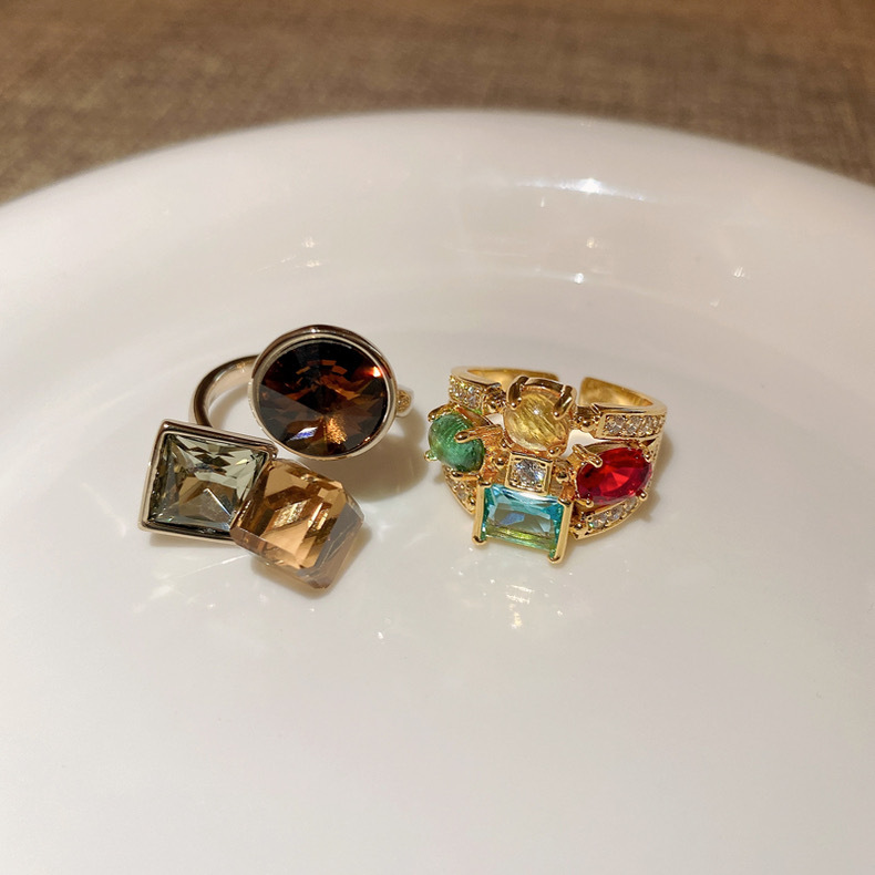 Zircon geometric oval multi-layer color opening ring fashion creative design feeling food finger ring personality bracelet
