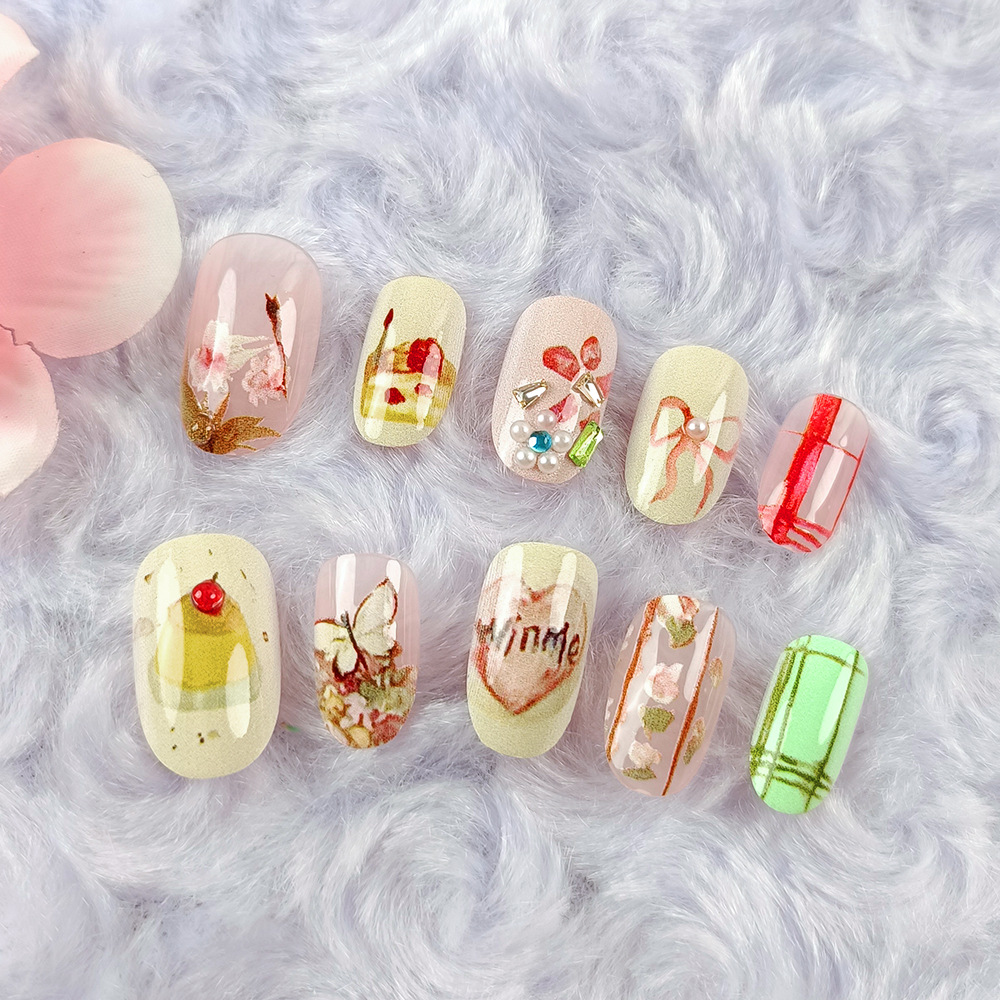 Uña de vestir, pastel dulce, pestañas de uñas fototerapéuticas, 24 pestañas de uñas de mariposa hechas a mano image 5